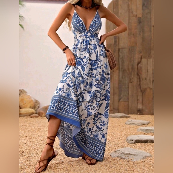 Bohemian Tribal Pattern Flowy Maxi Dress for Women Casual Style